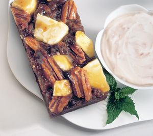 Chocolate Mocha Maple Cappuccino Brownie with Sun Dried Cherry Creme Fraiche