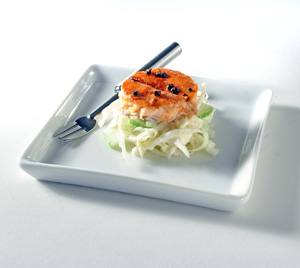 Cedar-Planked Maple Salmon with Fennel Coleslaw, Tasting Style