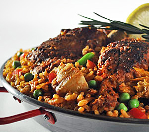 Paella with Sausage, Chicken, and Seafood