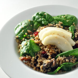 Quinoa Salad with Spinach, Pear & Portabella Mushrooms