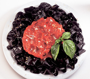 Squid Ink Pasta with Sun Dried Tomato Blush Sauce